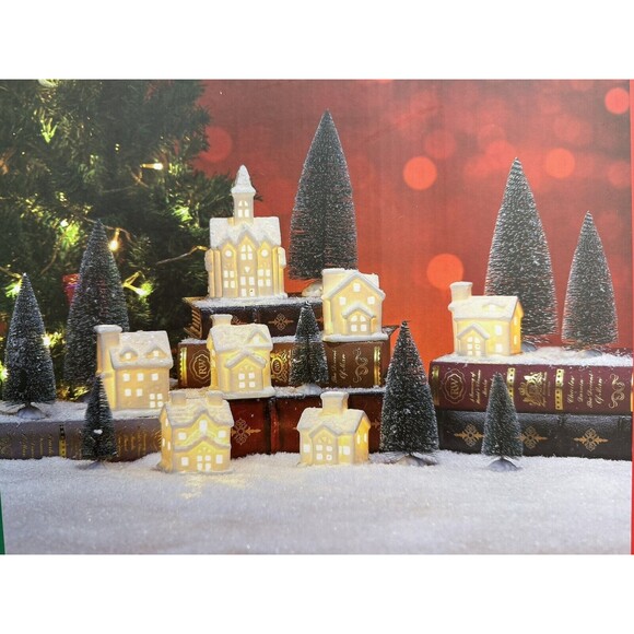 Ceramic Light Up Holiday Village 16 Piece Set - Picture 1 of 6